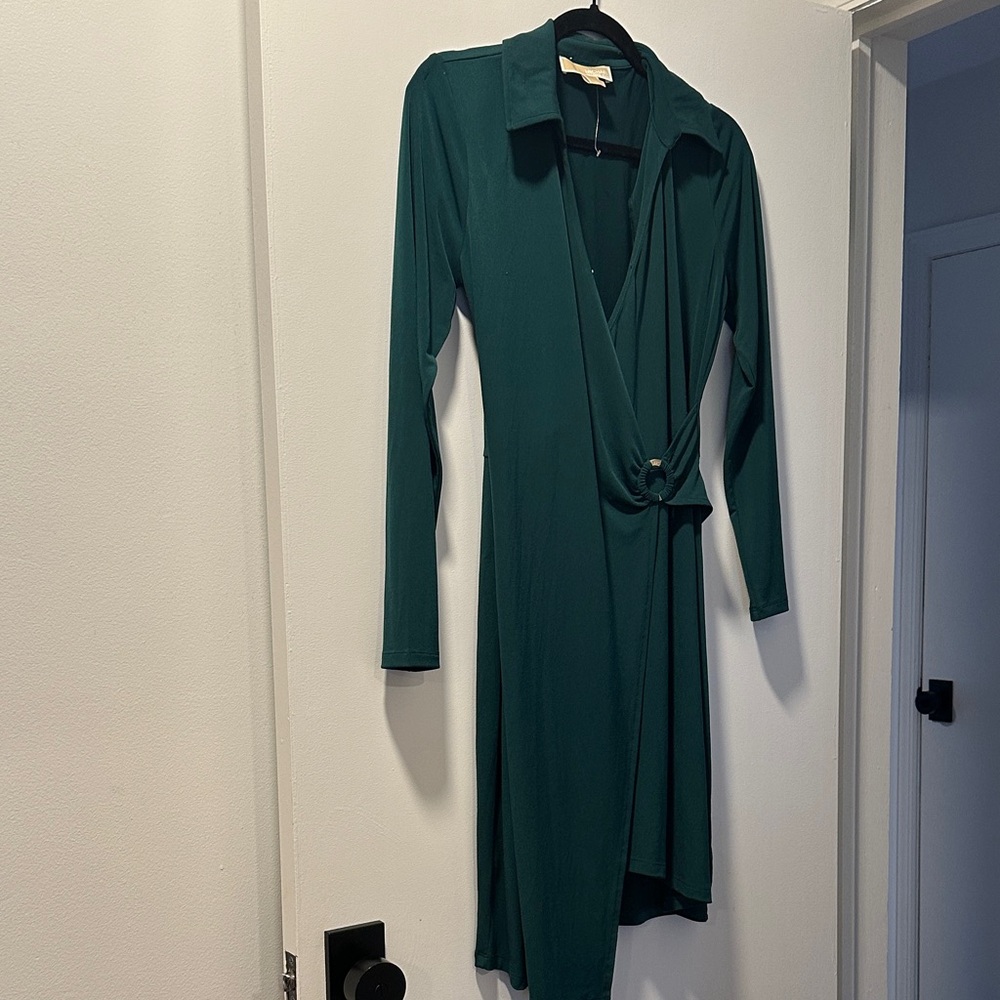 MICHAEL Michael Kors Deep Green Long Sleeve Wrap Dress